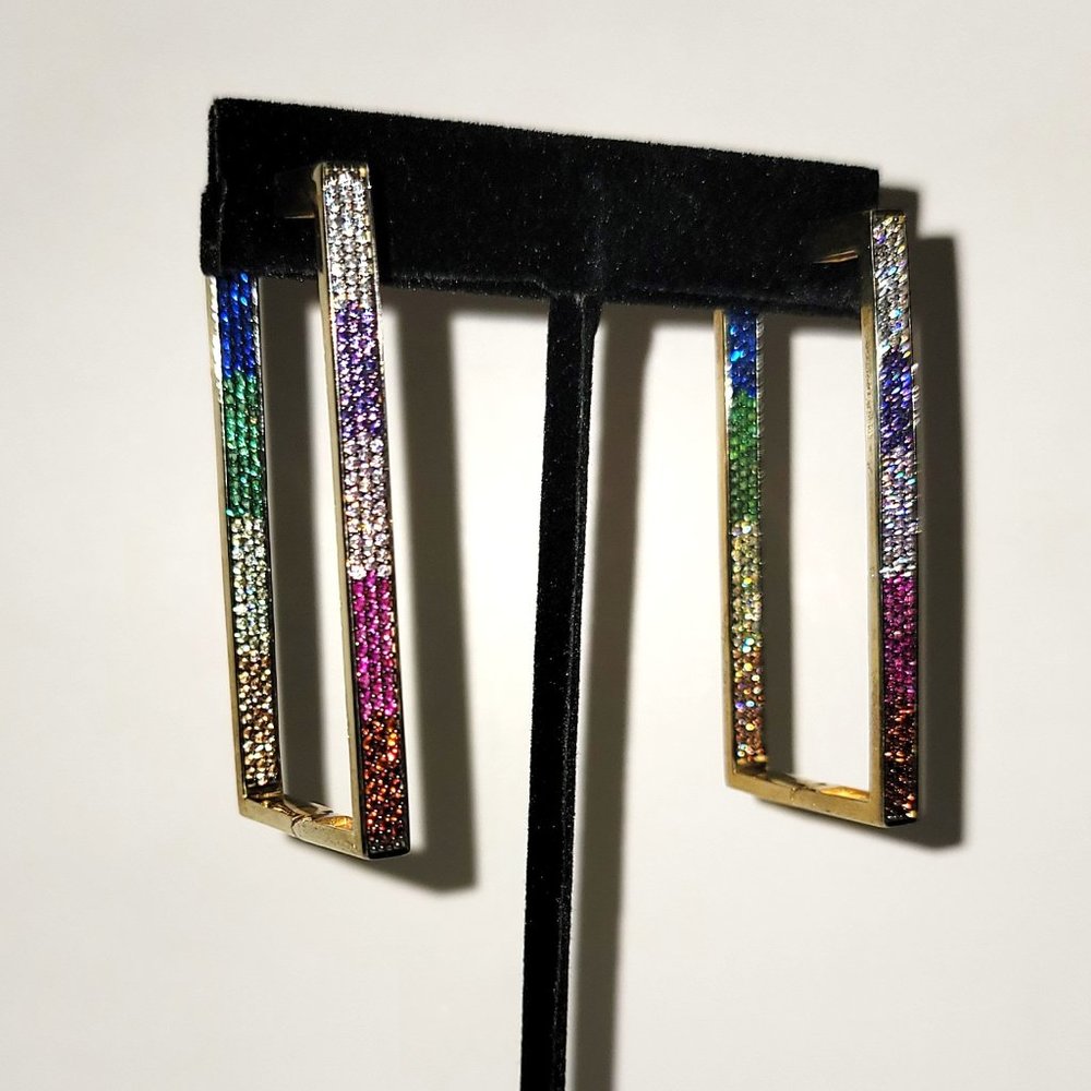 Sterling Rectangular Earrings 24k Plate Swarovski… - image 1